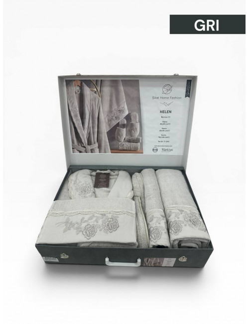 Sikel home "Helen" Банный халат набор (халат, полотенца, тапочки, 100% хлопок) (Серый)